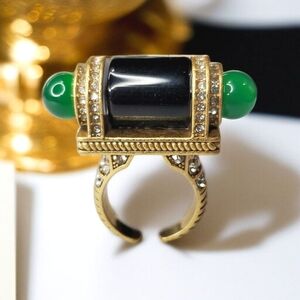 Massive Byzantine Onyx & Emerald Glass Cabochon Statement Ring